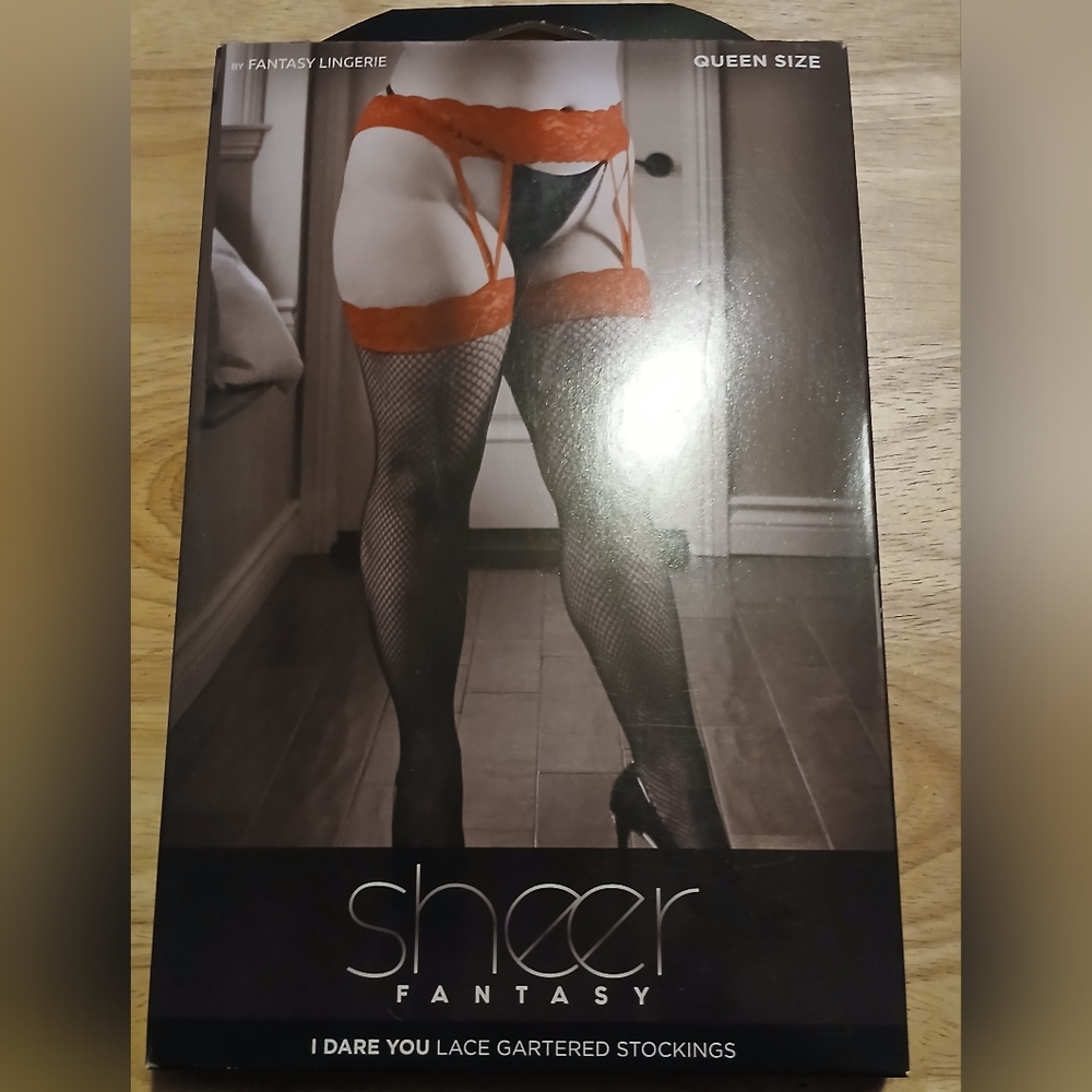 Fantasy "I Dare You" Sheer Black Fishnet Stockings Queen Size